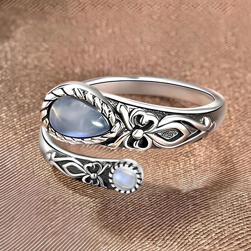 Ring,Mondstein Ring,verstellbarer Ring,Boho,Vintage,Löffel Ring,Schmetterling,Synthetischer Stein,Geschenk