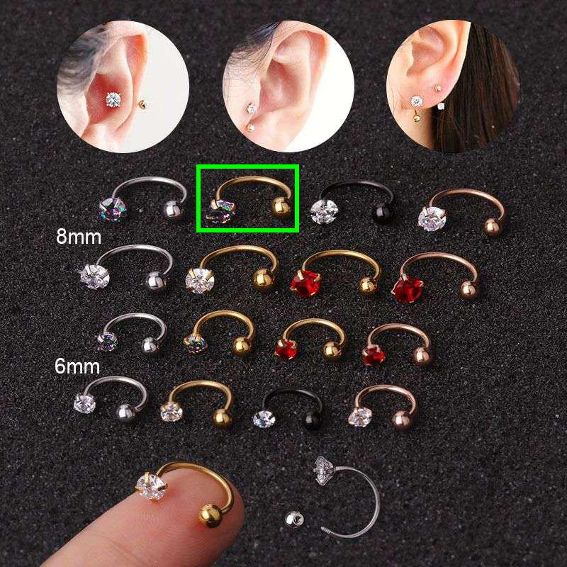 1 Stück Edelstahl Zirkon Cz Hoop Tragus Knorpel Helix Ohrstecker Conch Rook Daith Lobe Ohrschraube Piercing Schmuck 8mm bunt/gold