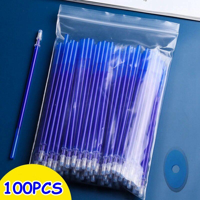 100 Stück/Lot löschbare Gelschreiber-Minen, blau, 0,5 mm Gel-Tintenstab, waschbarer Griff, Schreibzubehör, Schreibwaren, Schule für Gelschreiber 100pcs Blue