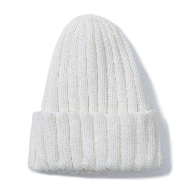 Klassische tägliche Damen-Wintermütze, einfarbig, warm, weich, Hip-Hop-Herbst-Strickmütze, kanadische Farben, Streetwear, Beanies-Kappe 54cm-58cm weiß