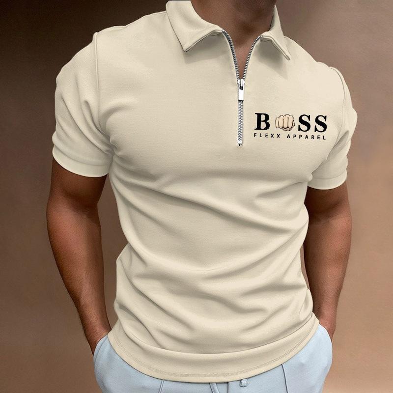 2024 Sommer Herren Poloshirt, Einfarbiges Kurzarm-Poloshirt mit Umlegekragen, Lässiges figurbetontes Oberteil, Europäische und Amerikanische Herrenmode XL khaki