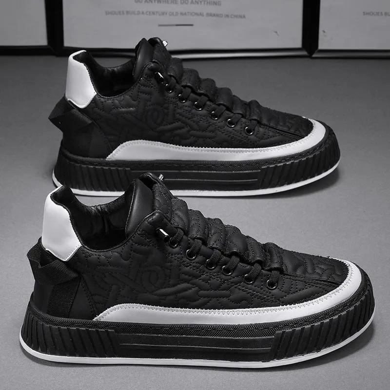 Herren-Sneakers aus PU-Leder, modisch, schlicht, weich, Freizeitschuhe für Herren, Low-Top-Business-Freizeitschuhe für Herren, lässige Sneakers für Herren 44 schwarz