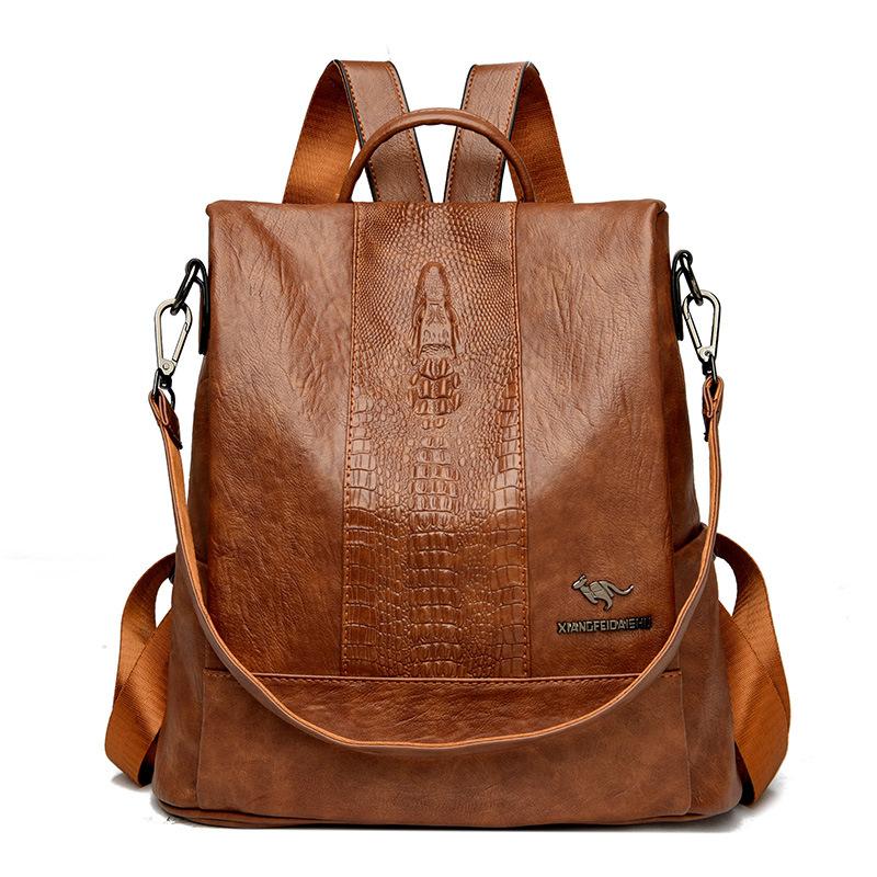 Retro-Rucksack aus weichem Leder für Damen, Diebstahlschutz-Design, Krokodilmuster, Schultasche für Damen, kann mit einer Schulter getragen werden