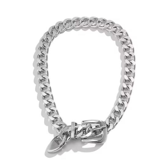 Frauen Halskette Feine Punk Lock Link Kette Retro Party Halskette Verstellbare Gürtel Schnalle Design Schmuck Geschenk silber