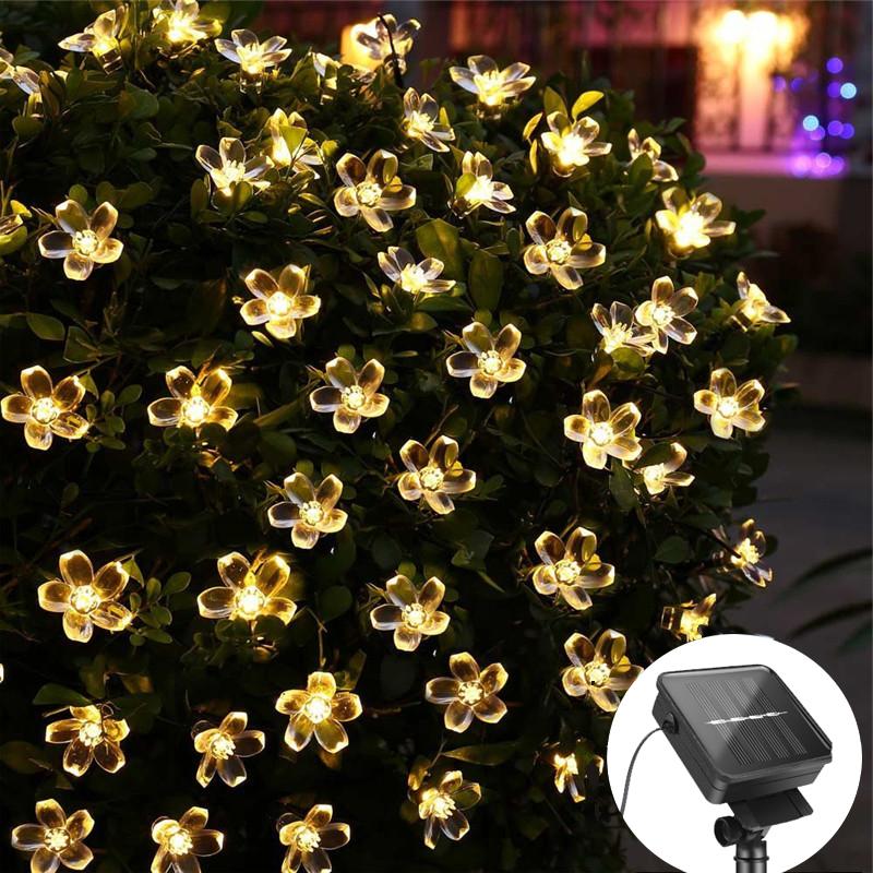 Solar-Lichterkette für den Außenbereich, wasserdicht, Solar-Garten-LED-Lichterkette, solarbetrieben, batteriebetrieben, für Partybäume, Terrasse, Weihnachten, Hochzeit, Dekoration 50LED-7M