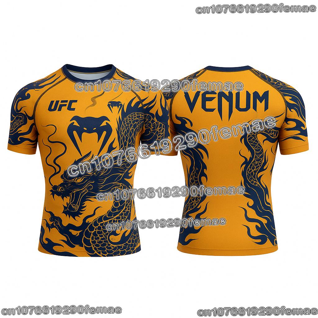 UFC Herren Leichtgewicht Atmungsaktives Schnelltrocknendes Sport-T-Shirt Rundhals Kurzarm Fitnessstudio Training Fitness Top Bequem MMA Boxen Te XXXL