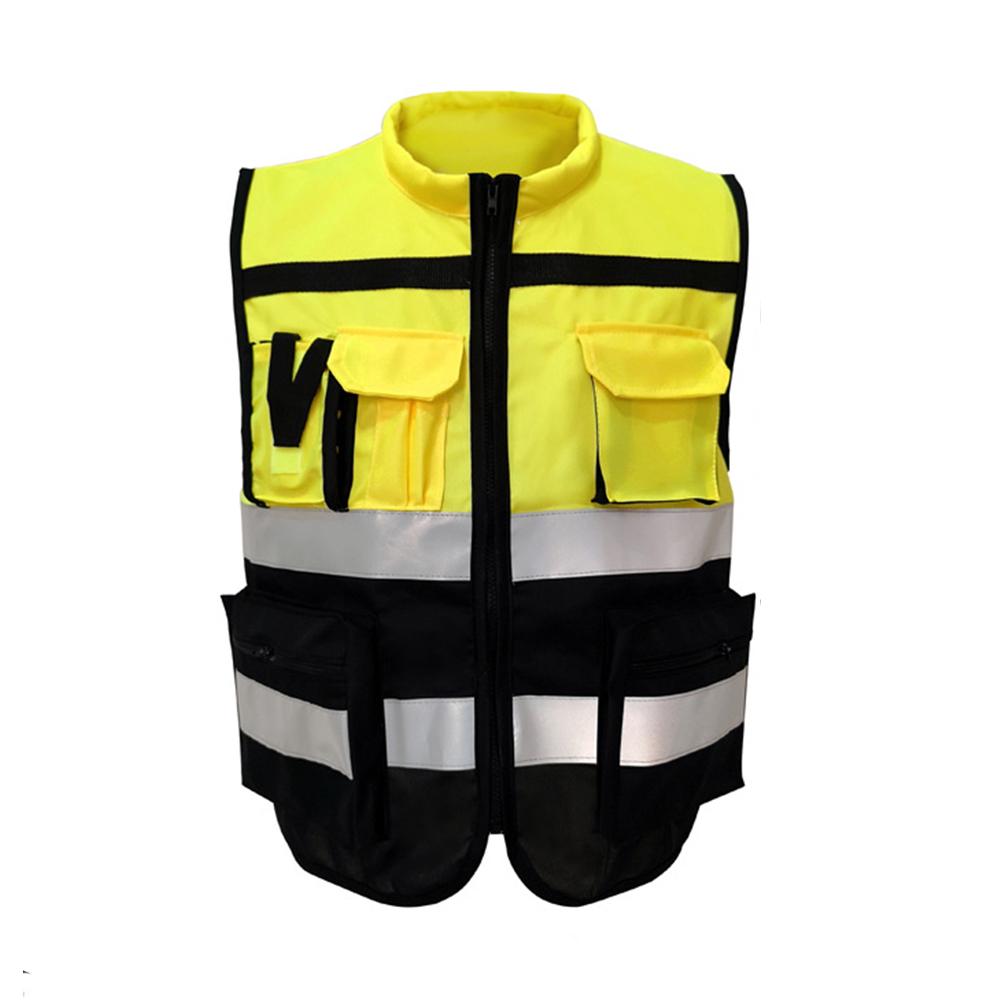 Weste Warnweste mit hoher Sichtbarkeit, Arbeitskleidung, reflektierende Jacke, Nachtsicherheitsweste, Warnweste L schwarz/gelb