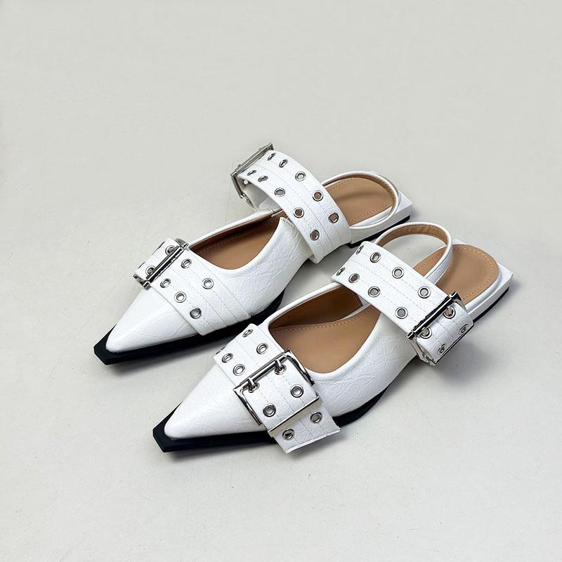Mode Luxus Sandalen Flats Schuhe Für Damen 2025 Sommer Weiblich Lässige Sandalen Schuhe Schnallenriemen Mode Spitzzehe Damen Slingback 43 weiß