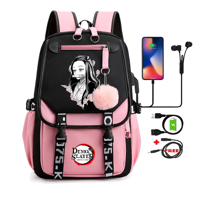 Dämon Slayer Nezuko Rucksäcke für Männer Anime Schultasche für Teenager Leinwand Laptop Rucksack Frauen Rucksack Anime Nezuko Rucksack