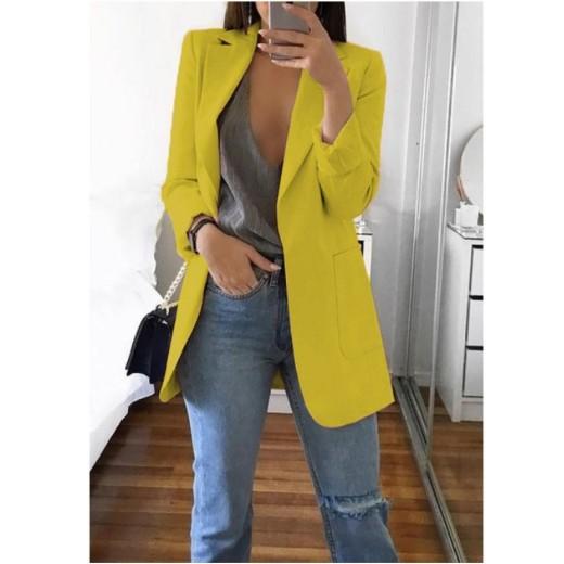 Damen-Blazer, lässig, übergroß, lang, Strickjacke, Jacke, Mantel, Herbst, modisch, langärmelig, Strickjacke, einfarbig, Büro, Damen, einfarbig, Blazer, Übergröße 2XL gelb