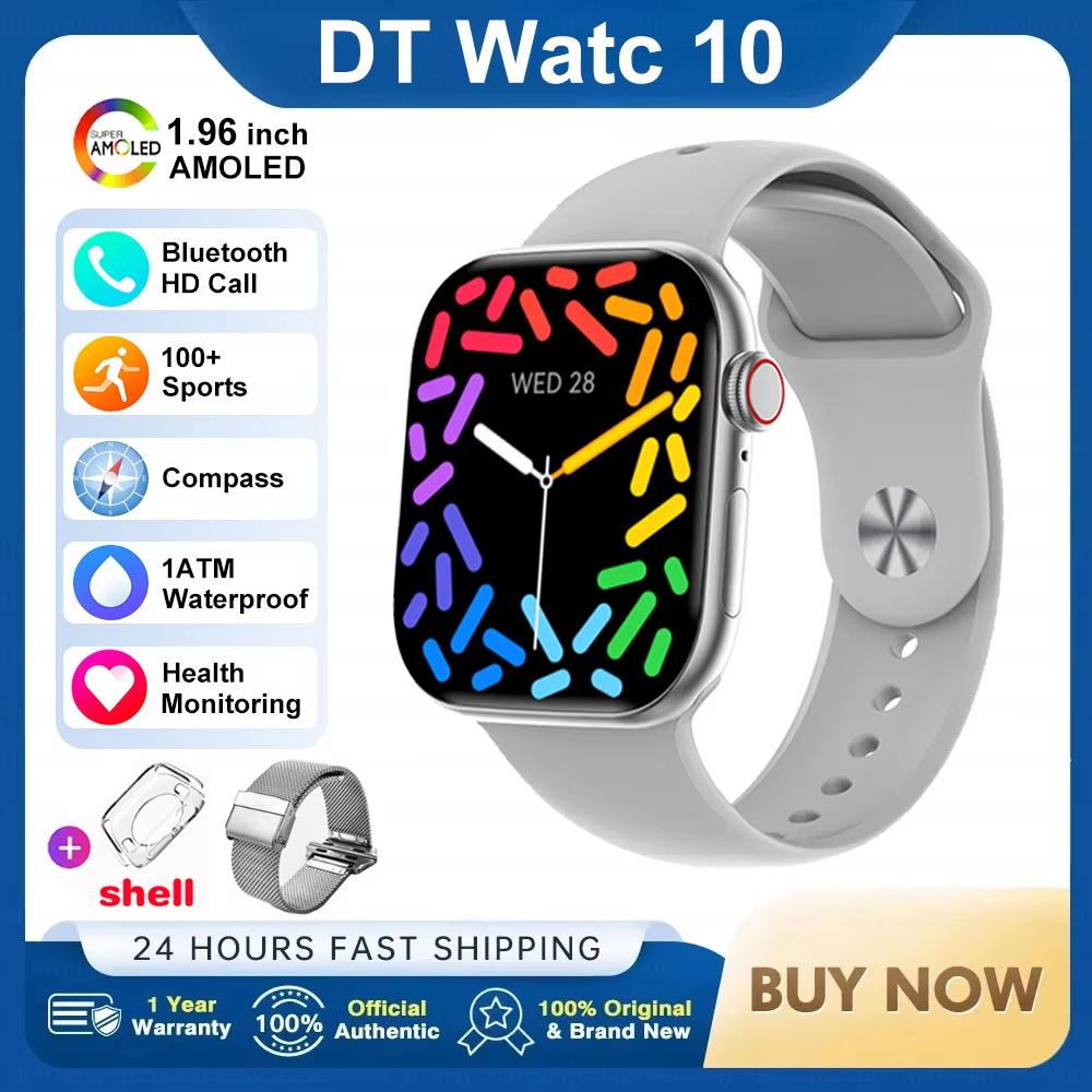 2025 Neue DT Watch 10 Smartwatch Herren Damen 3D-Menü 16GB Großer Speicher TWS Kopfhörer Videowiedergabe NFC Smartwatch für Apple mesh belt silber