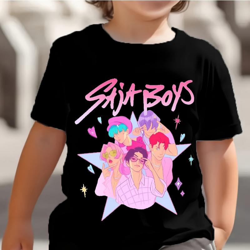 KPop Dämonenjäger Saja Jungen Kinder T-Shirts Baby Mädchen Junge Cartoon Kurzarm Tops 2025 Anime Fans T-Shirt Kinderkleidung 110