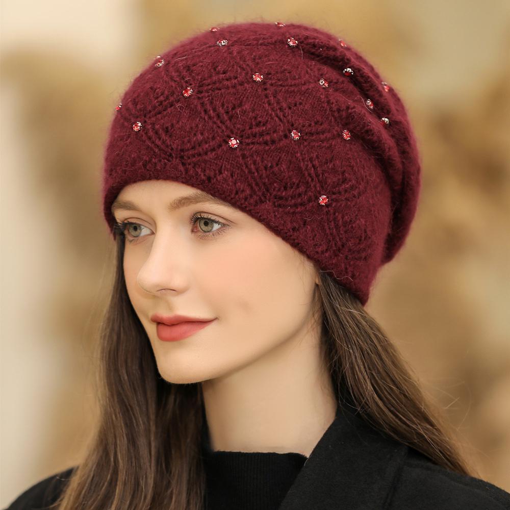 Neue Frauen Winter Hut Streetwear Warme Kappe Mode Schmücken Beanie Hut Für Weibliche Beiläufige Gestrickte Hut 55cm-58cm wein rot