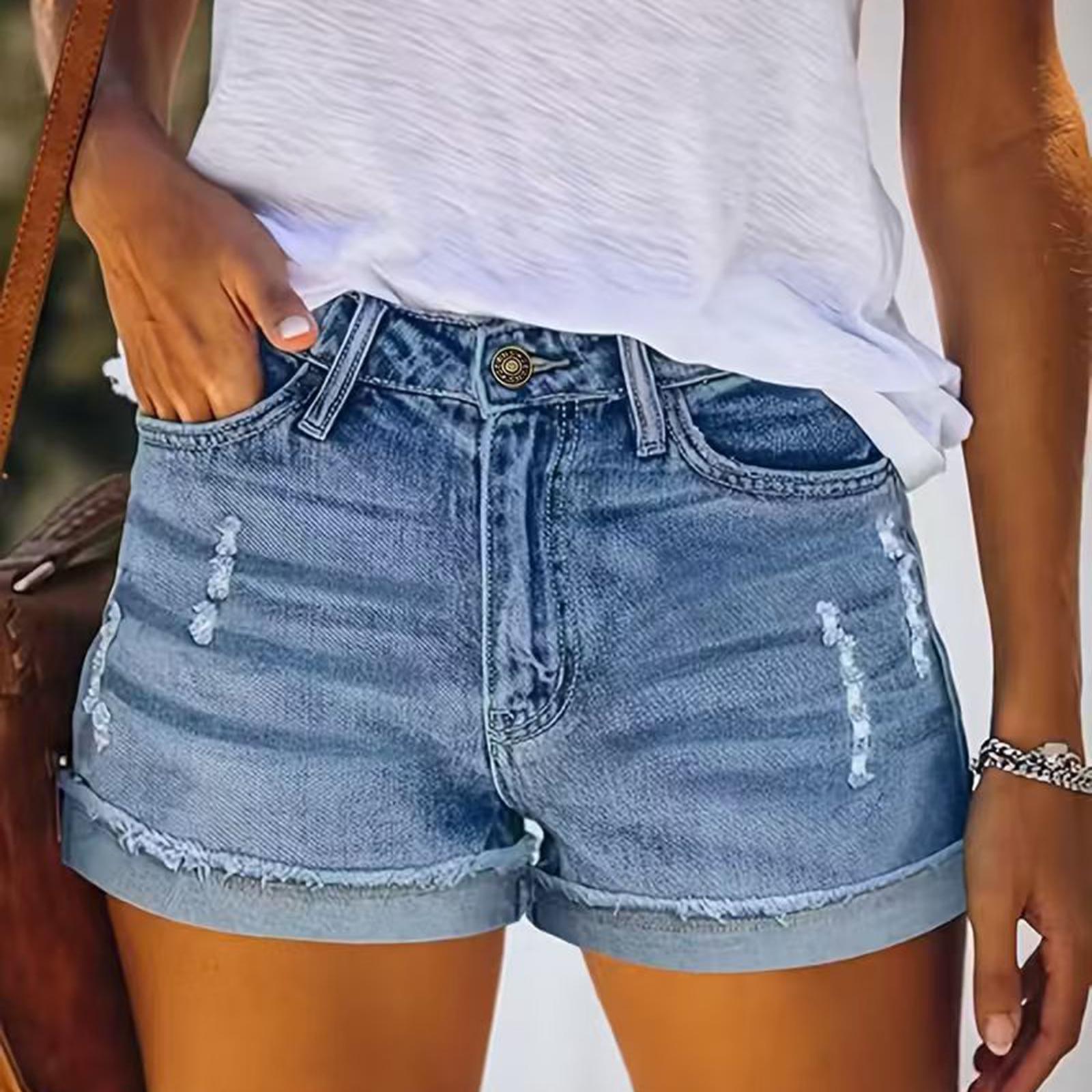 Damen Baggy Weite Bein Jeansshorts Lässige Jeansshorts L himmelblaue