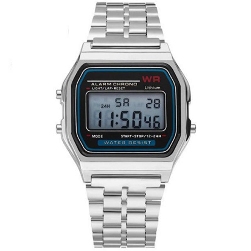 LED-Digital-Armbanduhr, ultradünn, lässige Armbanduhr, Kalender für Männer und Frauen silber