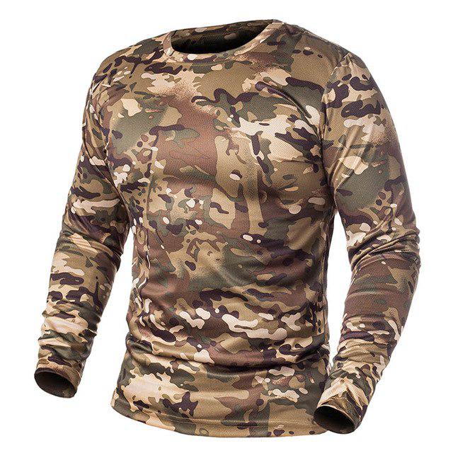 Herren Langarm Camouflage T-Shirt O Neck Quick Dry Combat Militär T-Shirt Taktische Multicam Camo Jagd Armee Shirts XXXL kamelfarben