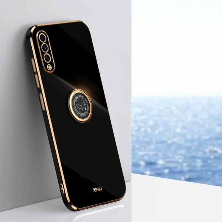 Für Samsung Galaxy A50 XINLI Gerade Kante 6D Galvanisiertes TPU Handyhülle mit Ringhalter For Samsung Galaxy A50 schwarz