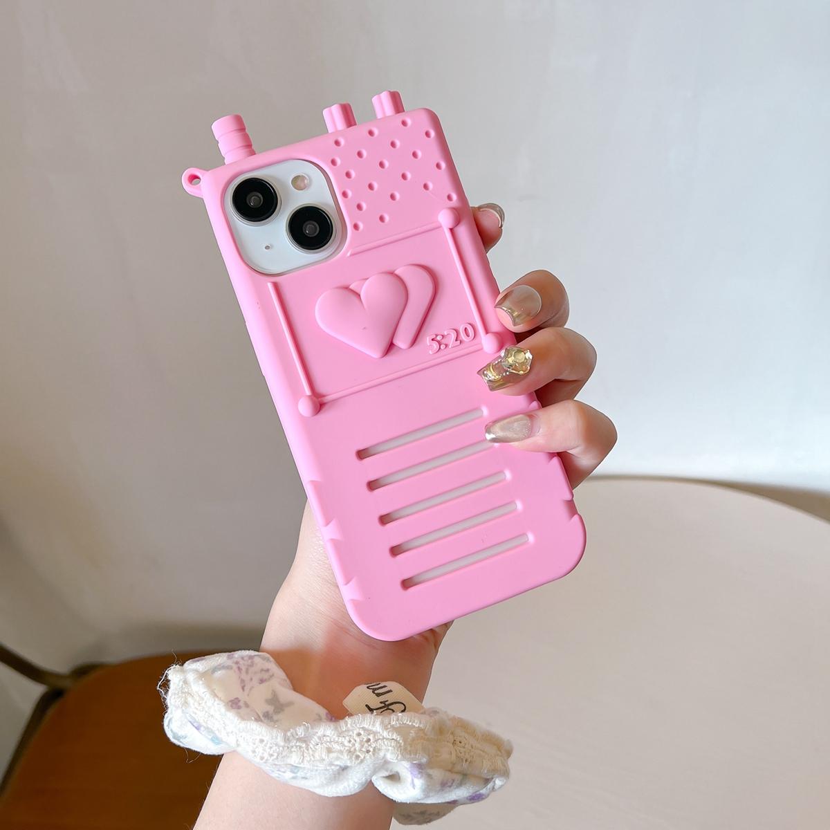 Personalisierte 3D Walkie-Talkie-Form Handyhülle für iPhone 11 12 13 14 15 Pro Max 12 Pro 13 Pro 14 Pro Max Anti-Drop Weiche Silikonhülle iPhone 12 Pro Max rosa