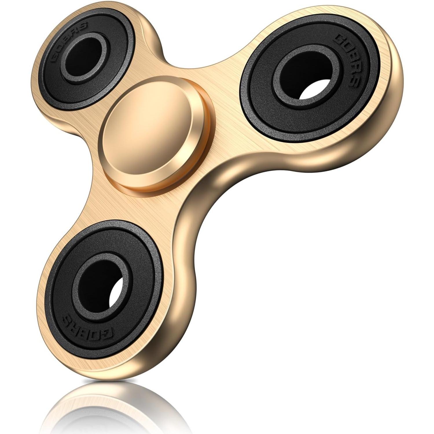 Fidget Spinner Spielzeug, Metall-Edelstahllager, Hochgeschwindigkeits-Spins von 2–5 Minuten, EDC ADHS, Stress und Angst lindert Reduzierstück, Fidgets Fingerspielzeug 7.6*7.3*0.7cm gold