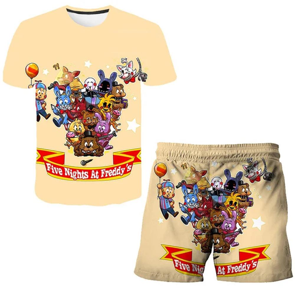 BoyGirl Five Night at Freddy Kleidung Sommer 3D Gedruckte Anzüge Kinder Kurzarm T-Shirts Shorts 2-teilige Sets Terroist Spiel Kinderkleidung 130