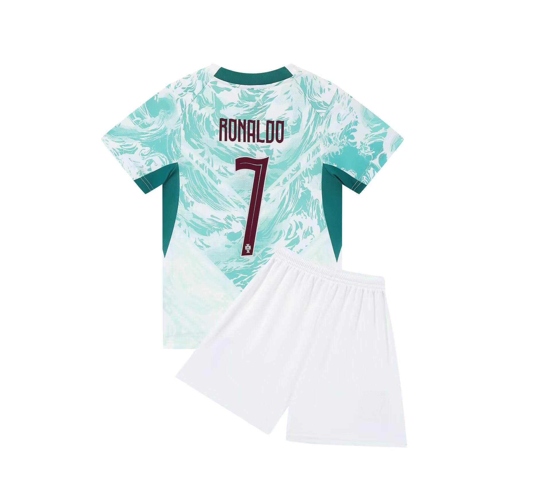 27 Portugal Auswärts Grün Nr. 7 Nationalmannschaft Fußballtrikot Kinderkleidung Erwachsenen Set Größe 14-3XL 24 yards/140
