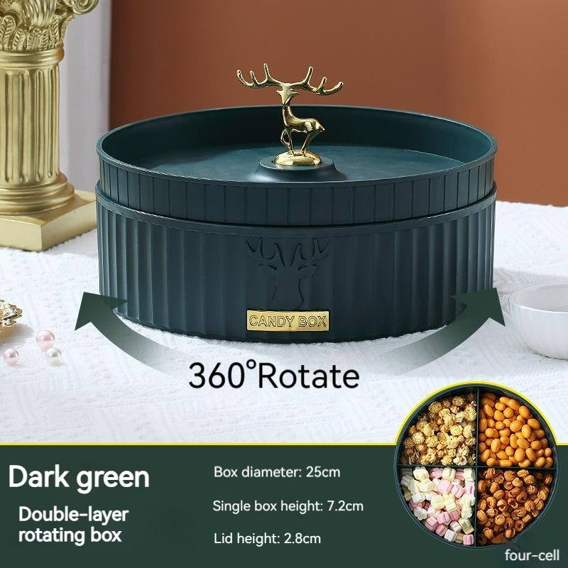 Haushaltswaren Kunststoff drehbar mit Deckelfach Trockenobst-Aufbewahrungsbox Snacktablett Obst-Süßigkeitenteller-Set Deluxe-Obstteller
