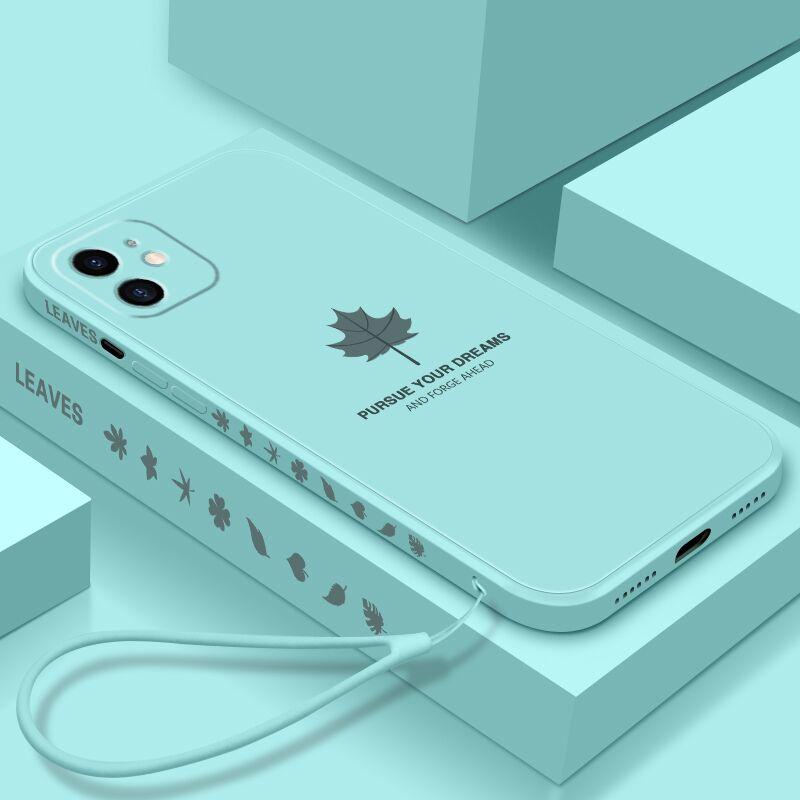 Fall Für iphone 14 13 12 11 Pro Max Fall Weiche Flüssigkeit silikon Ahornblatt Haut schützen Zurück Abdeckung Fall für iphone XS Max XR 6 7 8 Plus For iphone 12Pro Max hellgrüne