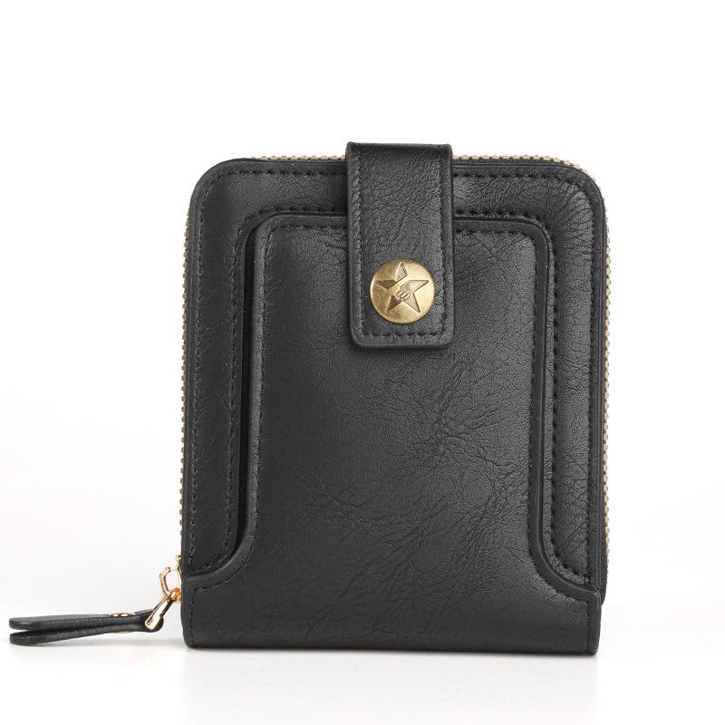 Kurze Herren-Geldbörse mit mehreren Kartenfächern, verdeckter Schnalle und Reißverschluss, Retro-einfache Multifunktions-Geldbörse One Size schwarz