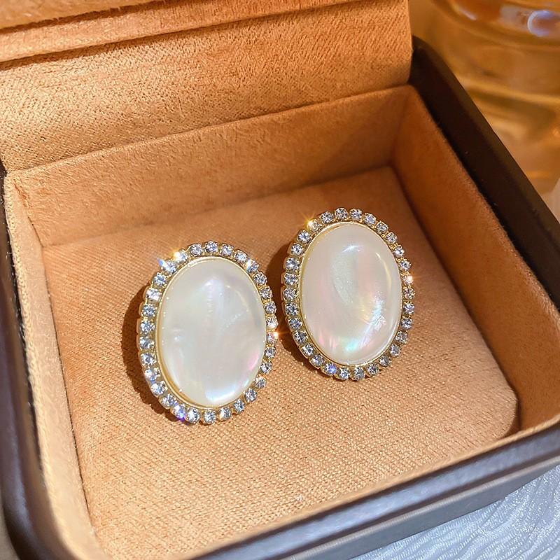 Vintage Große ovale Opalohrringe für Frauen in Goldfarbe, koreanischer Modeschmuck, Trend-Luxus-Kristallohrstecker