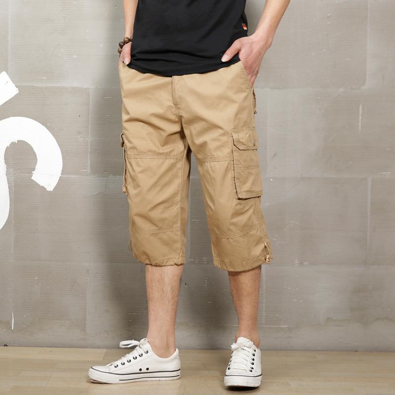 Baumwolle Unter dem Knie Länge 3/4 Lange Shorts Herren Taktische Capri-Hosen Mehrere Taschen Sommer Twill Arbeits Cargo Hosen Mann 4XL khaki