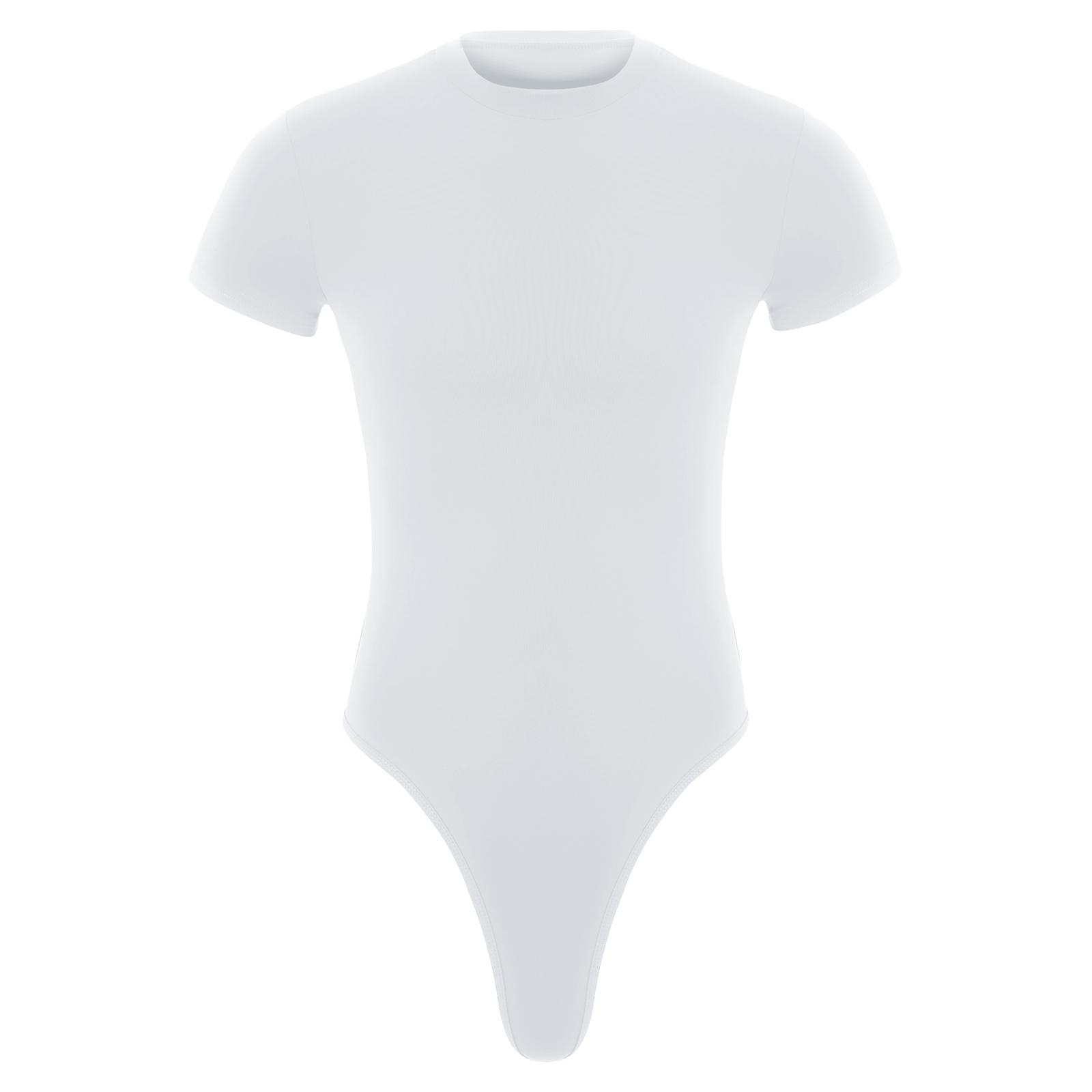 Athletischer Sport-Bodysuit für Herren, Rundhalsausschnitt, kurze Ärmel, geknöpfter Schritt, Jumpsuit, einfarbig, Strampler für Bodybuilding, Yoga L