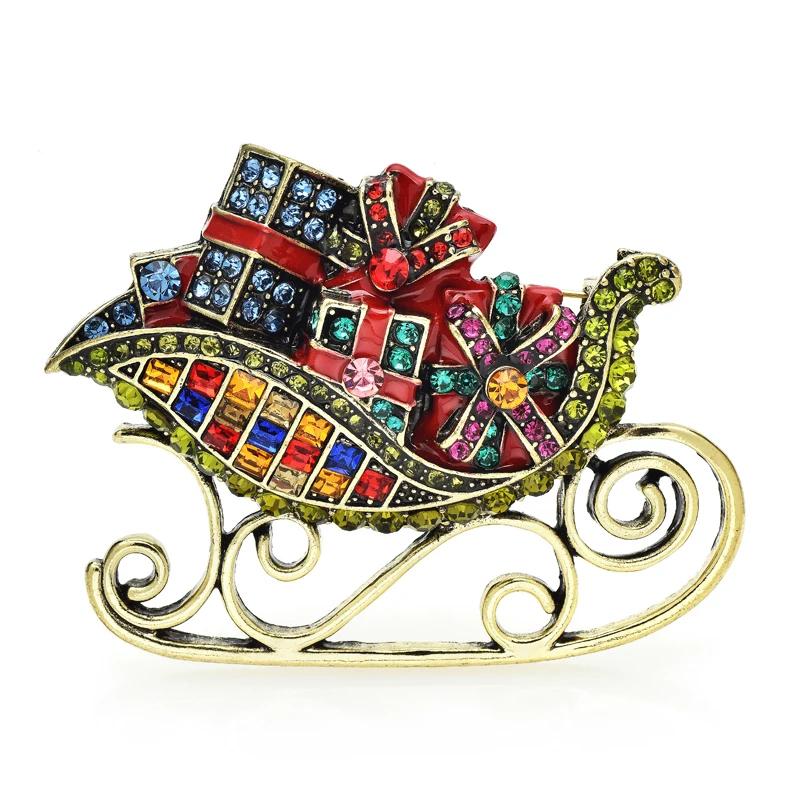 Wuli&baby Geschenke Schlitten Broschen für Damen Herren Groß Vintage Strass Weihnachten Neujahr Brosche Anstecknadel Geschenke black