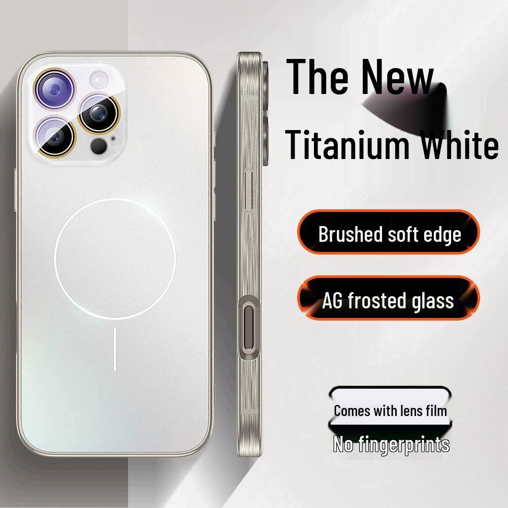 iPhone 16PRO Matte Magnetische Hülle: Dünn, galvanisiert, gebürstete weiche Kante mit Ring für iPhone 15. iPhone 12 weiß