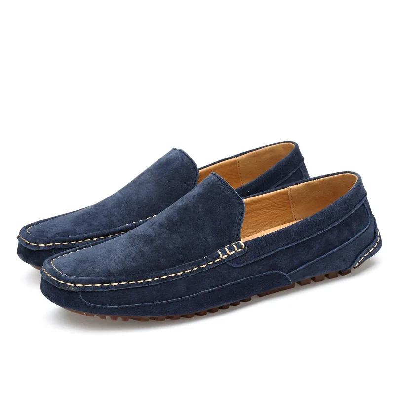 Wildleder Herren Slipper Luxus 2025 Freizeitschuhe für Herren Bootsschuhe Handgefertigt Herren Slip-on Fahrschuhe Herren Mokassins Zapatos 46 blau
