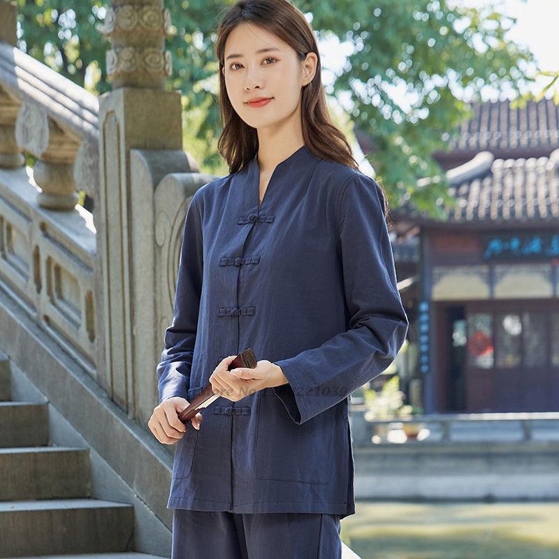 Chinesische Kung Fu Tai Chi Kleidung Kampfsport Wushu Uniform Baumwolle Oberteile+Hosen Set Tai Chi Yoga Sport Übungsanzug L navy blau
