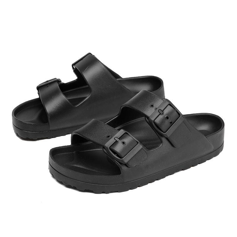 Weiße Pantoffeln Damen Leichtgummi Birken Sandalen mit Zwei Verstellbaren Riemen Doppelte Schnallen Hausschuhe Indoor Schlappen Pantoffel 39 schwarz