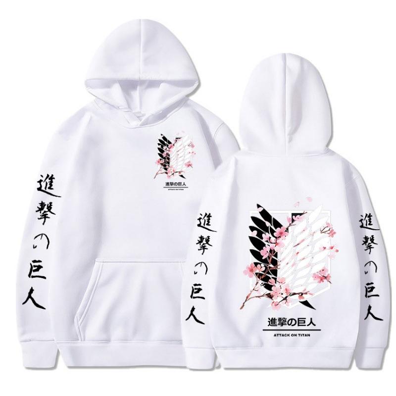 Japanischer Anime-Kapuzenpullover im Angriff auf Titan-Stil mit Grafikdruck, Harajuku, Streetwear, Unisex, Streetwear M weiß