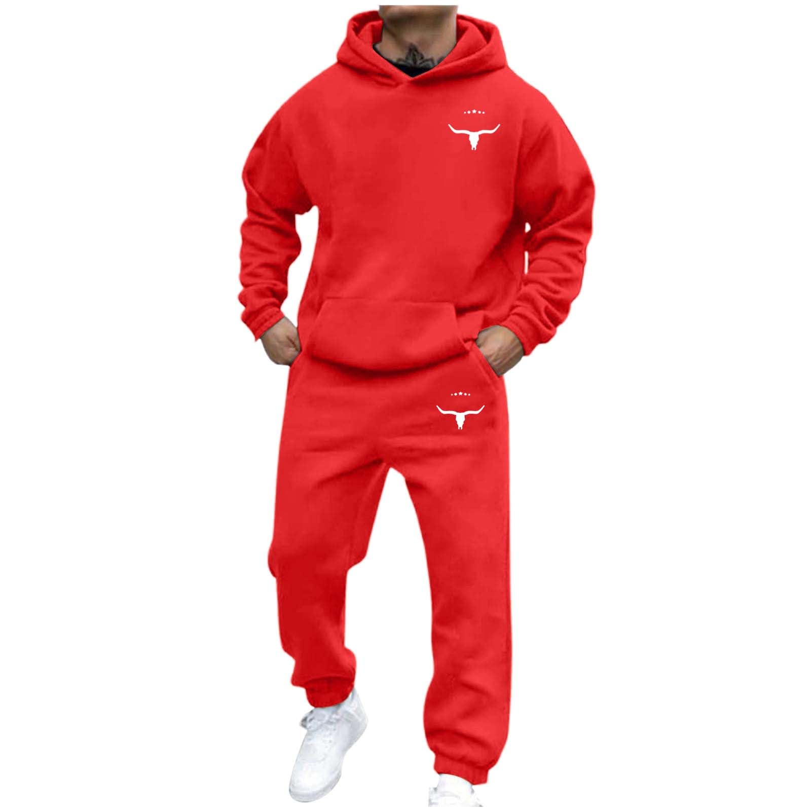 Herren Casual und personalisiert bedrucktes Langarm-Kapuzensweatshirt, Herren Sport-Sweatshirt und Sweatpants zweiteiliges Set XXL rot