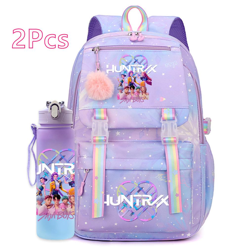 2 Stück/Set Niedlicher Anime Kpop Aufgedruckter Rucksack 750 ml Wasserflasche Große Kapazität Reisetasche für Teenager Mädchen Junge Schultasche Kindergeschenk Rucksack