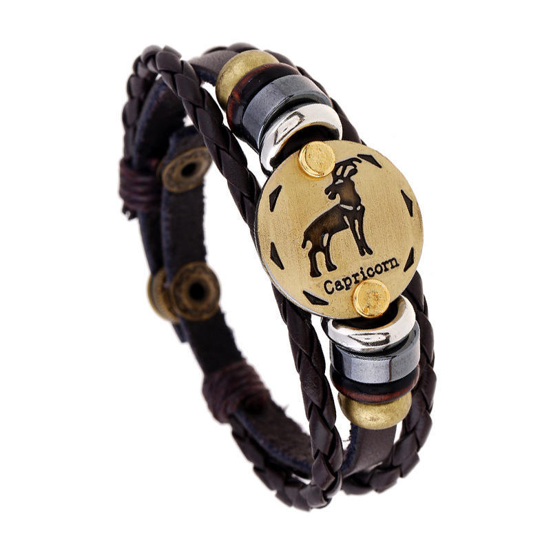 12 Sternbilder, mehrlagiges Leder-Manschettenarmband, Schmuck für Damen und Herren, Geburtstag, Valentinstag 2 Capricorn