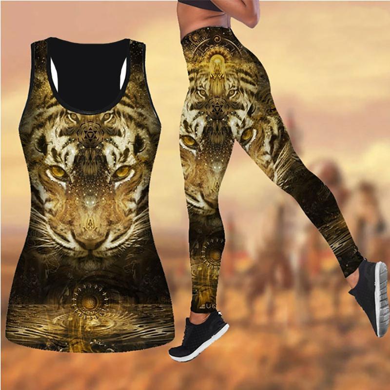 Yoga-Outfit mit kleinem Tiger-Aufdruck für Damen, modische 3D-gedruckte Workout-Leggings, Fitness, Sport, hohe Taille, lässige Yoga-Hose S gelb