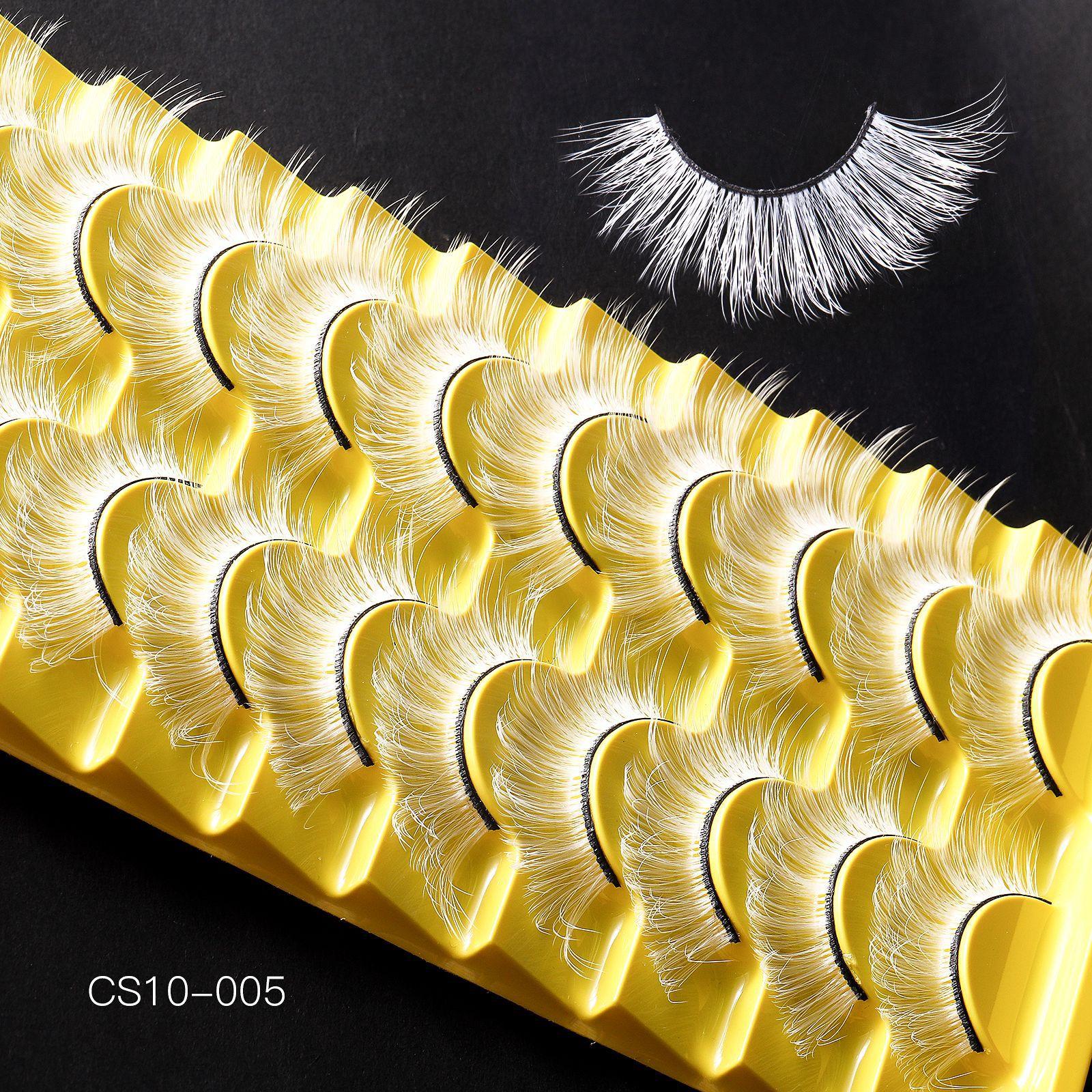 10 Paar Weiße Chemiefaser Falsche Wimpern, Festival-Stil, Bühnen-Make-up, Party-Wimpern