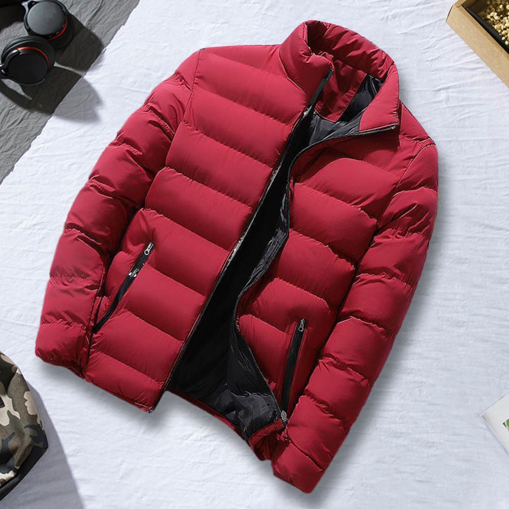 Winteroberbekleidung für Herren, winddicht, wattierter Mantel für Herren, Stehkragen, leichte Baumwolljacke, Reißverschluss, dicke, warme, widerstandsfähige Jacke für Herren XL rot