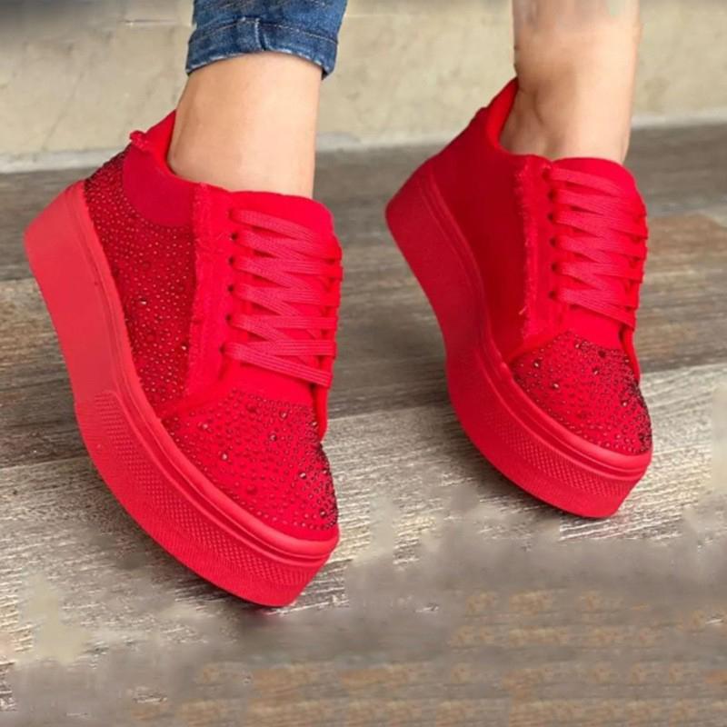 Rote Turnschuhe Frauen Schuhe Frau Tennis Schuhe Leinwand Schuh Weibliche Casual Schuhe Damen Sport Schuhe Plattform Sneaker Aushöhlen Schuhe 41 rot