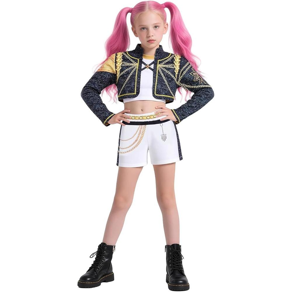 Gute Qualität Rumi Cosplay Kpop Krieger Kostüm Perücke Verkleidung Rummy Mädchen Geburtstagsparty Geschenk Karneval Performance Kleidung Set 150cm