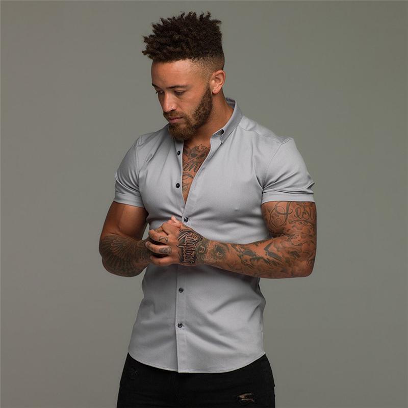 Herrenmode-Hemd, Sommer, klassisch, schmale Passform, Knopfleiste, kurzärmelig, für Herren, lässig, Business, männlich, Hipster, soziales Hemd XXL graue