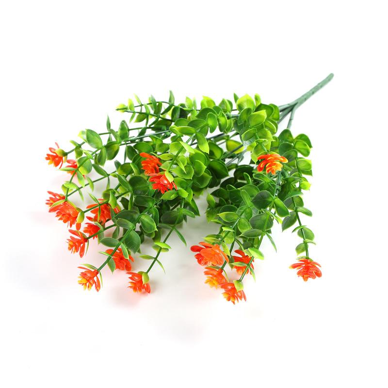 Künstliche Eukalyptusblumen für den Außenbereich, künstliche Buchsbaumpflanzen, Sträucher, Blumen zur Dekoration, kein Verblassen, künstliche Kunststoffpflanzen orange