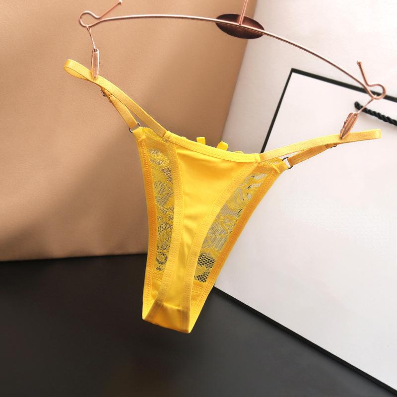 Einstellbare Spitze Thongs Höschen Frauen Unterwäsche Sexy Thongs Frauen Niedrige Taille Feste Unterwäsche Nahtlose Weibliche Unterhose Dessous One size gelb