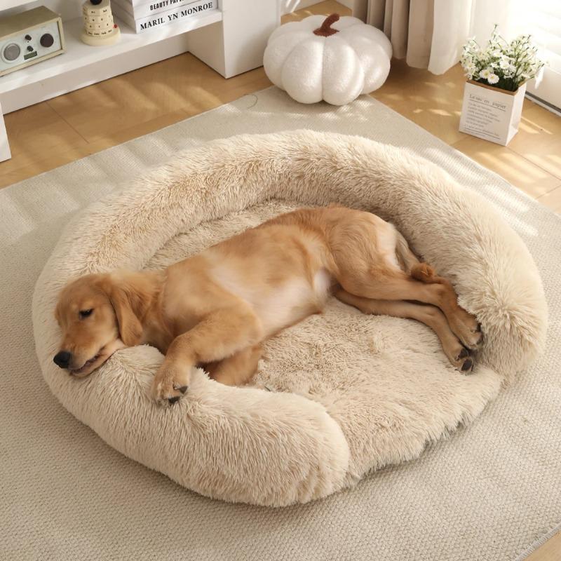 Neues rundes Plüsch-Haustierbett, winterwarm, mit langem Fell, Hund-Katzen-Bett, gemütliche weiche Schlafmatte, Kissen für kleine und mittelgroße Hunde, Katzen, Welpen, Kätzchen, Heimzubehör 60CM hellbraune