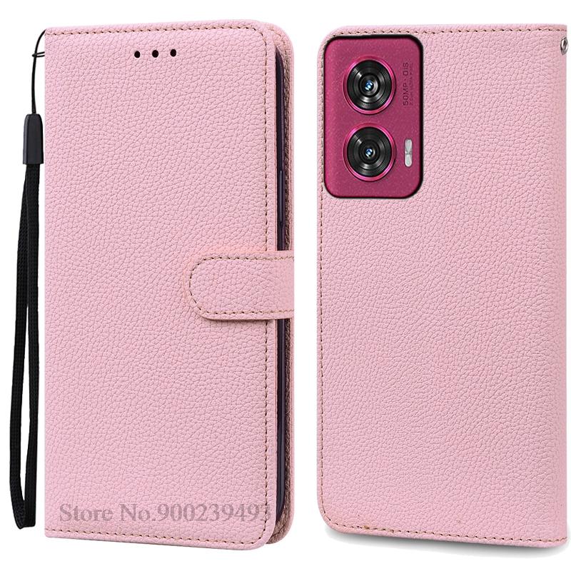 Für Motorola Edge 50 Fusion Hülle Brieftasche Leder Klapphülle Für Moto Edge 50 Fusion Hülle Ständer Buchhülle Coque Fundas Capa Moto Edge 50 Fusion rosa